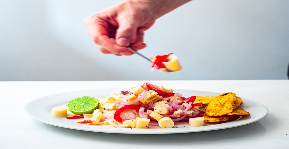 Experience the flavors of Lima with veggie ceviche in a cooking class Lima Peru tour. This refreshing twist on the classic Peruvian dish is made with fresh vegetables, sweet potato, and choclo (corn kernels), marinated in lime juice and spices and is a colorful and flavorful delight.